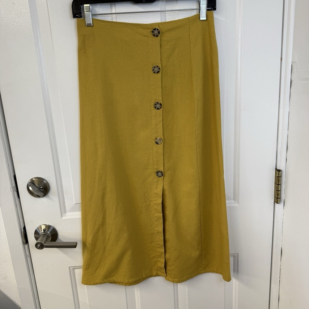 CMNC Women Mustard Yellow Button Front Pull-On Midi Skirt Size M